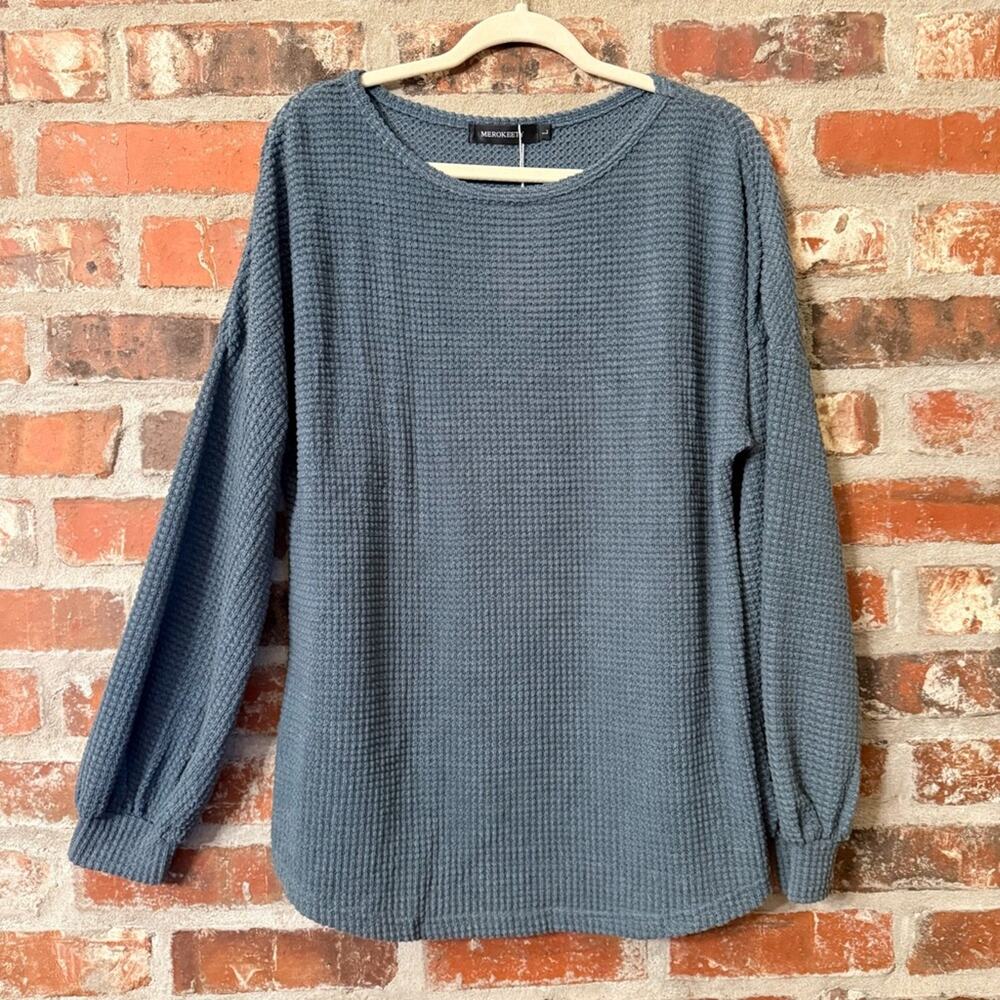 S20 - Merokeety Pine Green Waffle Knit Crew Neck Sweater
